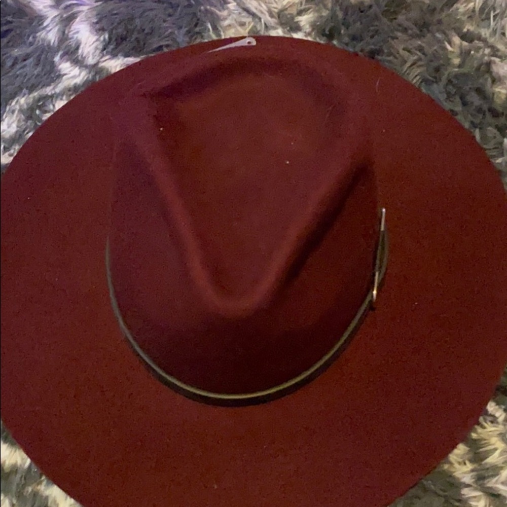 burgundy wide rim fedora